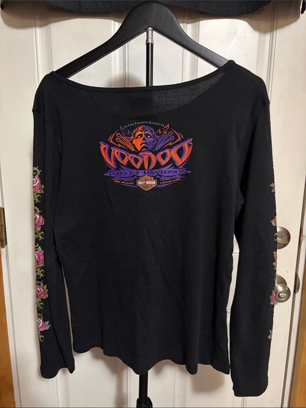 Y2K Harley Davidson Black Long Sleeve Pink Rose Graphics Back Logo - Picture 6 of 8